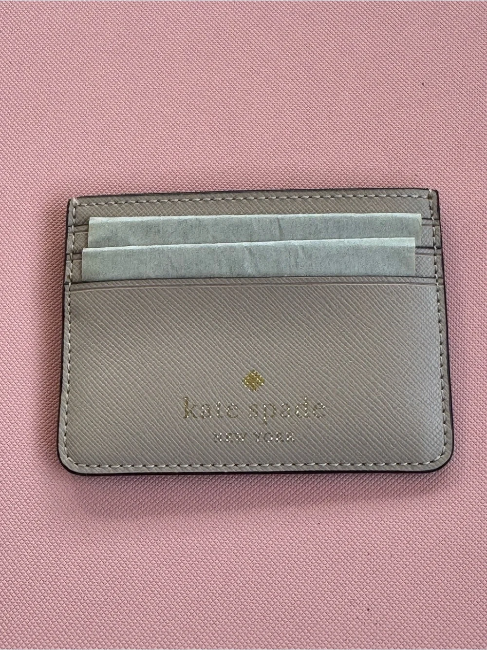 kate spade Tan Taupe Credit Card Mini Case Wallet Leather Slim, NWT New